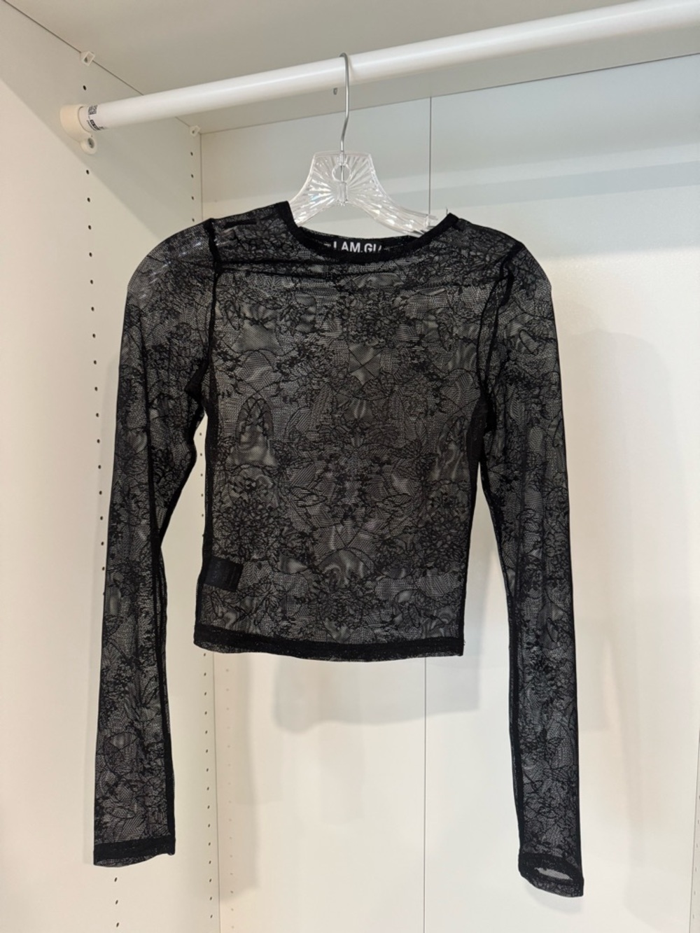 I.AM.GIA Black Sheer Lace Long Sleeve Top